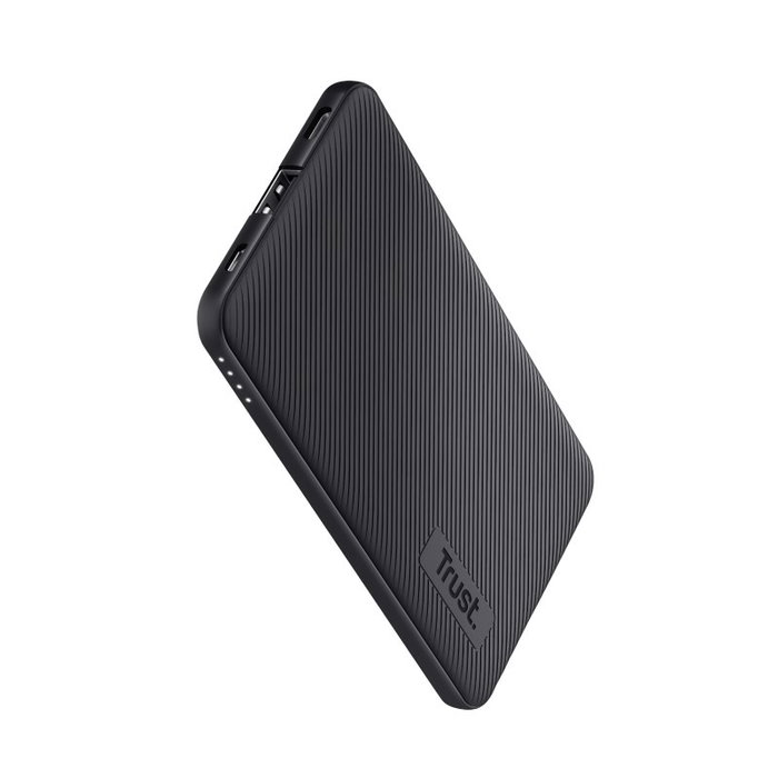 Trust Primo Powerbank 5000mAh Batería Externa Ultrafina 15W Carga Rápida USB-C/A, Hecha con Materiales Reciclados, Color Negro - 24679
